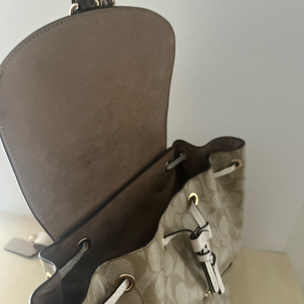 NWT COACH CA426 KLEO BACKPACK IN BLOCKED SIGNATURE CANVAS KHAKI CHALK BAG - Picture 9 of 10